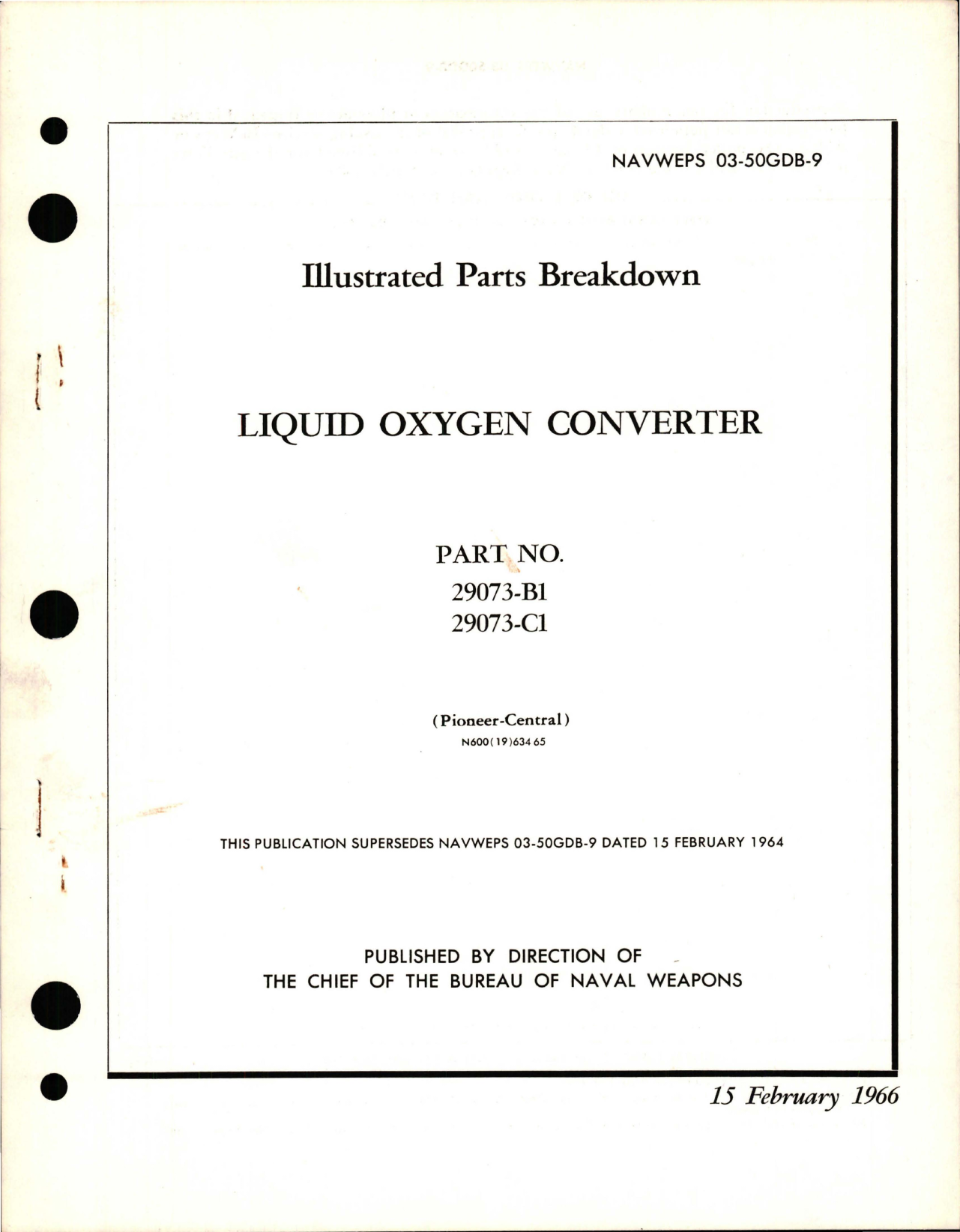 Sample page 1 from AirCorps Library document: Illustrated Parts Breakdown for Liquid Oxygen Converter - Parts 29073-B1 and 29073-C1