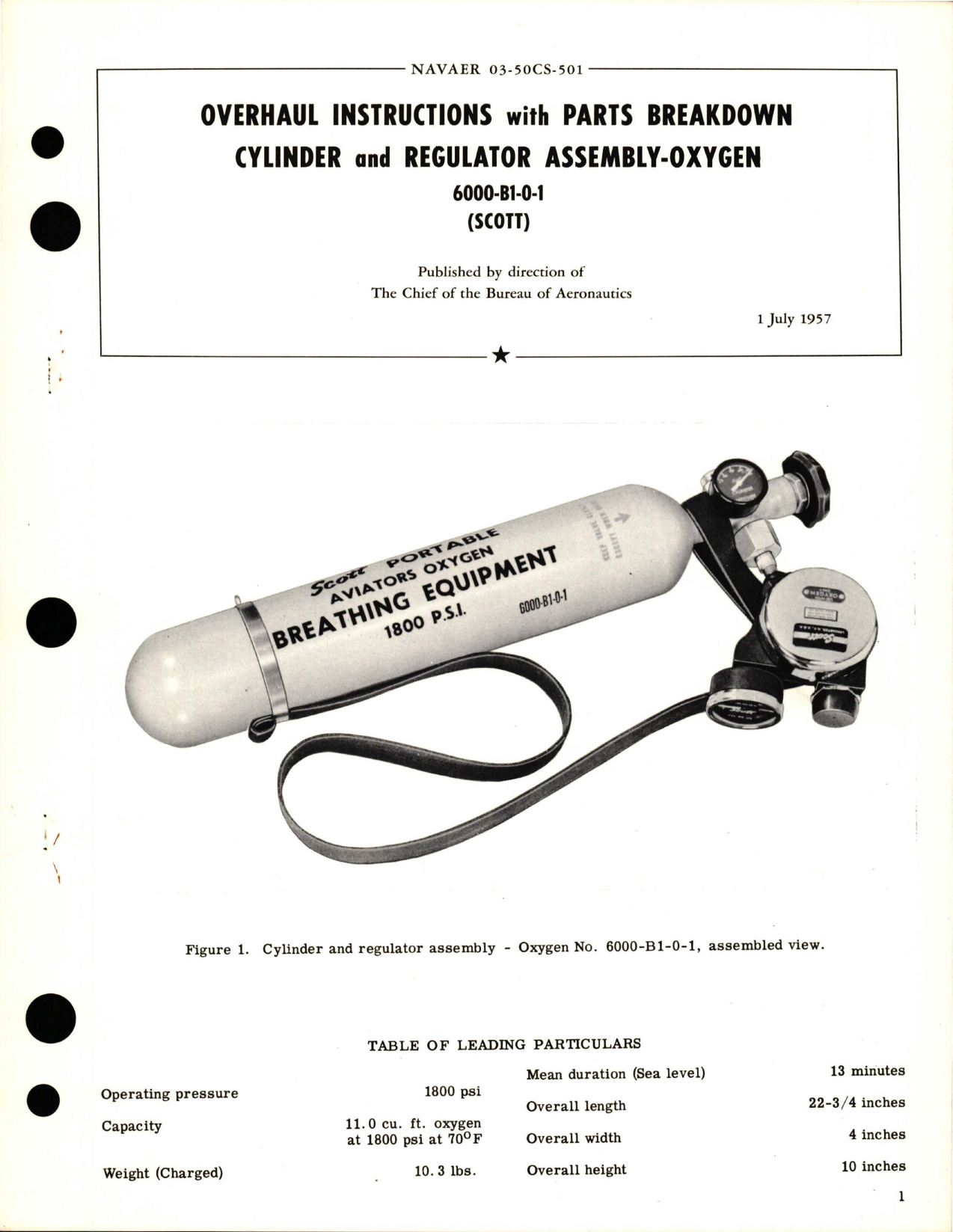 Sample page 1 from AirCorps Library document: Overhaul Instructions with Parts Breakdown for Cylinder and Regulator Oxygen Assembly - 6000-B1-0-1 