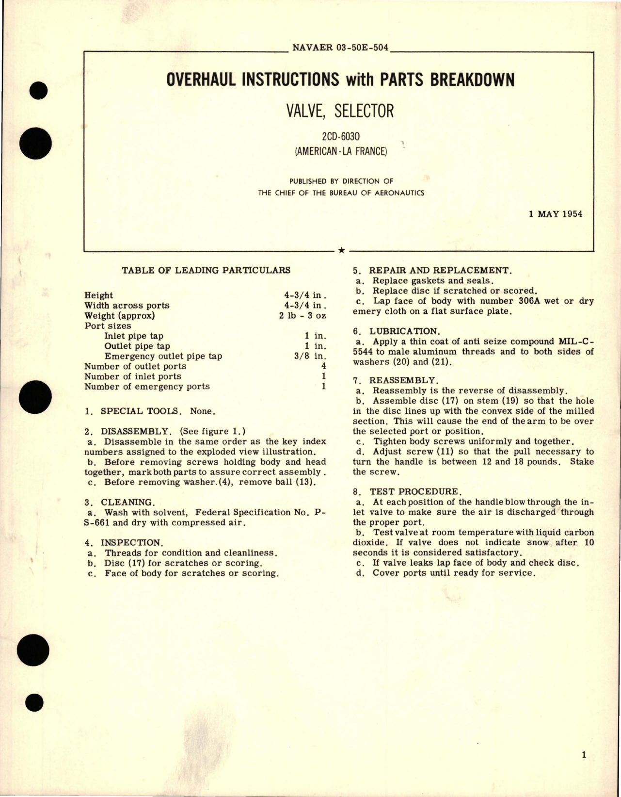 Sample page 1 from AirCorps Library document: Overhaul Instructions with Parts Breakdown for Selector Valve - 2CD-6030 