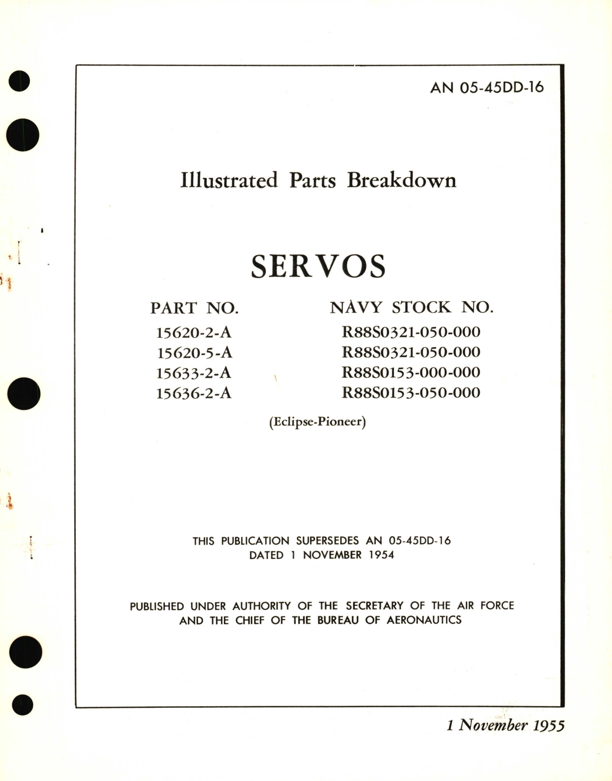 Sample page 1 from AirCorps Library document: Illustrated Parts Breakdown for Servos Part No. 15620-2-A, 15620-5-A, 15633-2-A, 15636-2-A