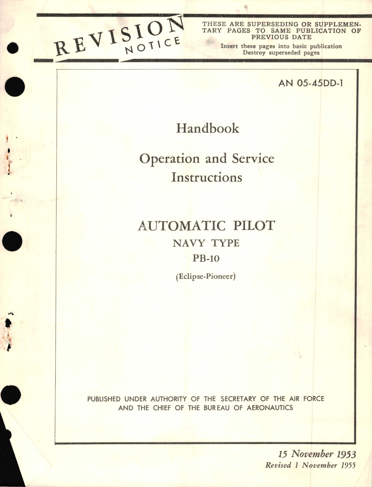 Sample page 1 from AirCorps Library document: Operation and Service Instructions for Automatic Pilot Navy Type PB-10 