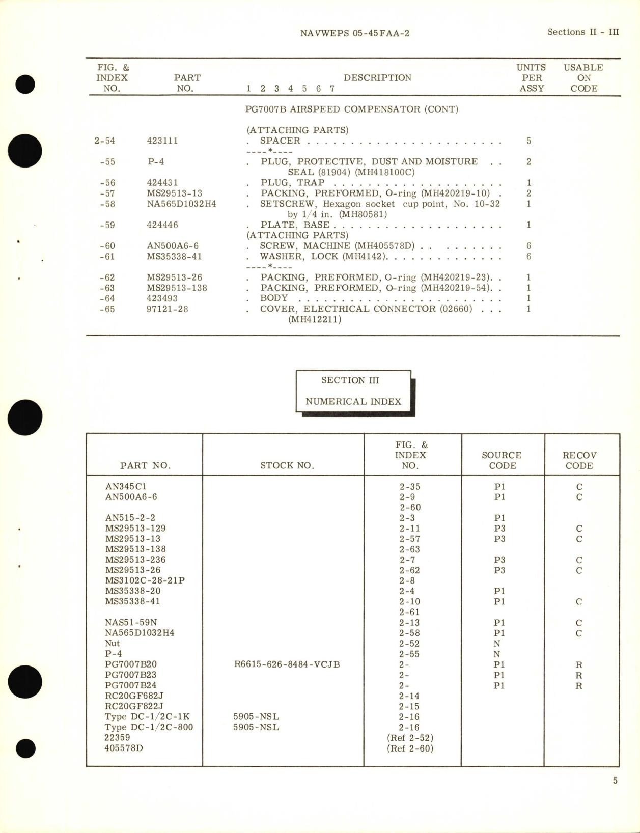 Sample page 7 from AirCorps Library document: Illustrated Parts Breakdown for Airspeed Compensator Part No. PG7007B20, PG7007B23, PG7007B24