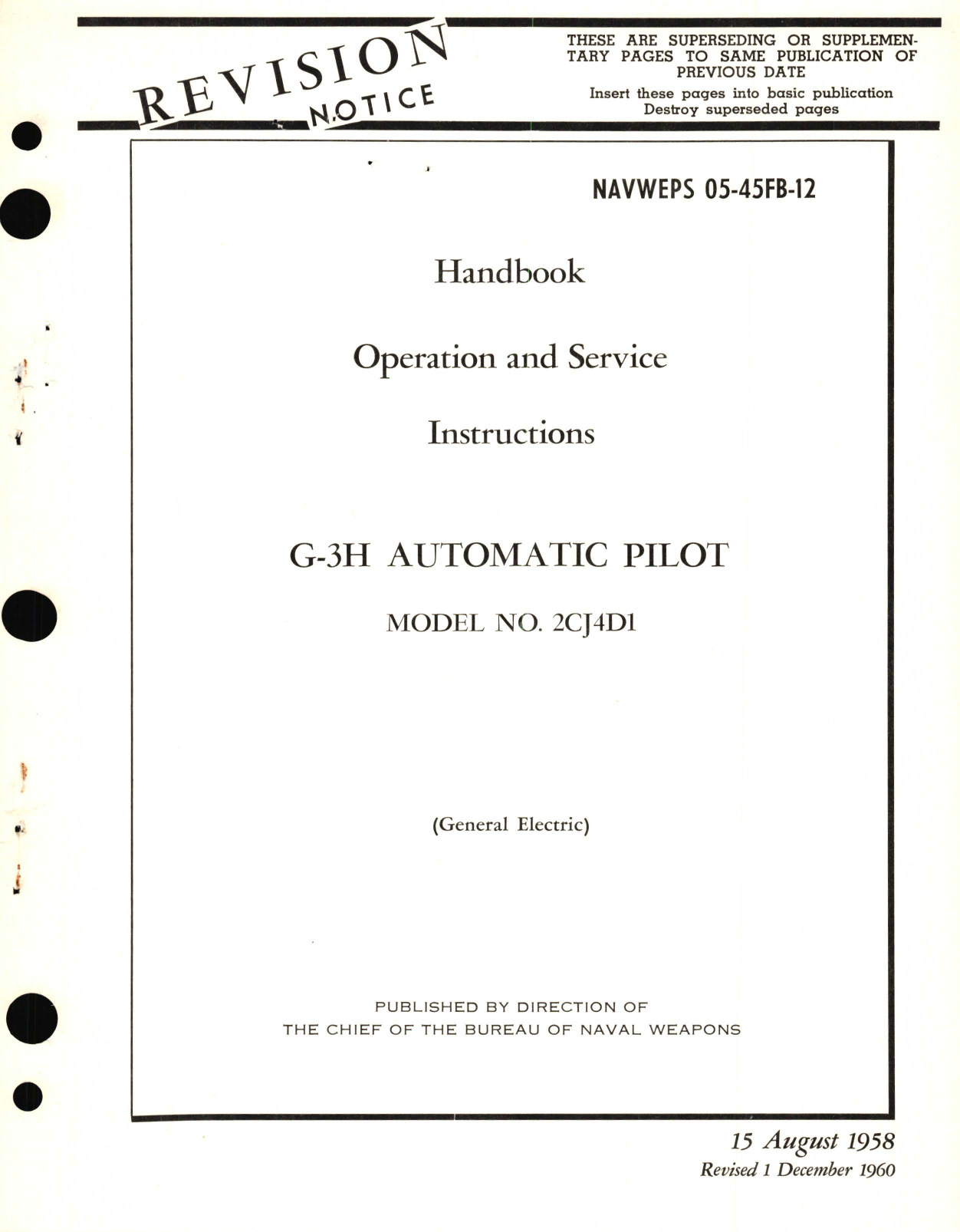 Sample page 1 from AirCorps Library document: Operation and Service Instructions for G3H Automatic Pilot Model No. 2CJ4D1