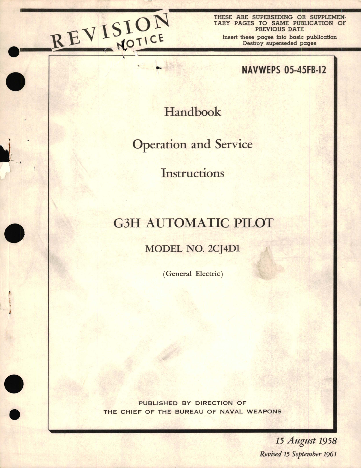 Sample page 1 from AirCorps Library document: Operation and Service Instructions for G3H Automatic Pilot Model No. 2CJ4D1 