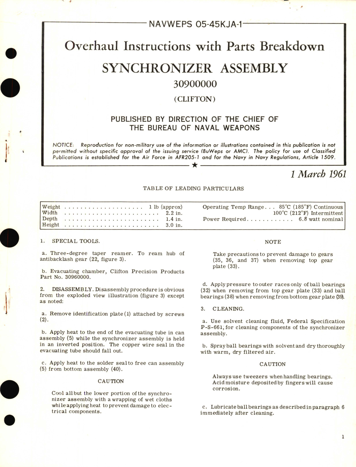 Sample page 1 from AirCorps Library document: Overhaul Instructions with Parts Breakdown for Synchronizer Assembly 30900000