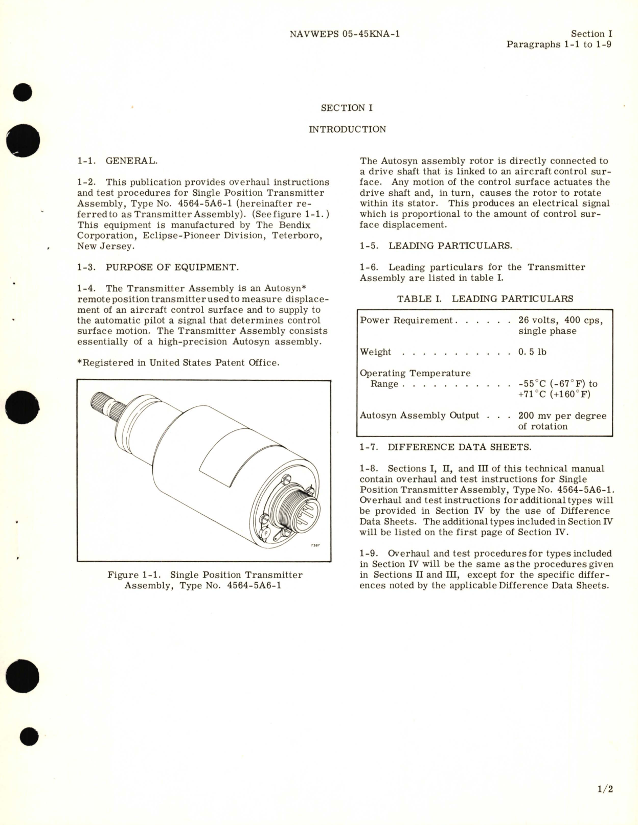 Sample page 5 from AirCorps Library document: Overhaul Instructions for Single Position Transmitter Assembly Type No. 4564-5A6-1 