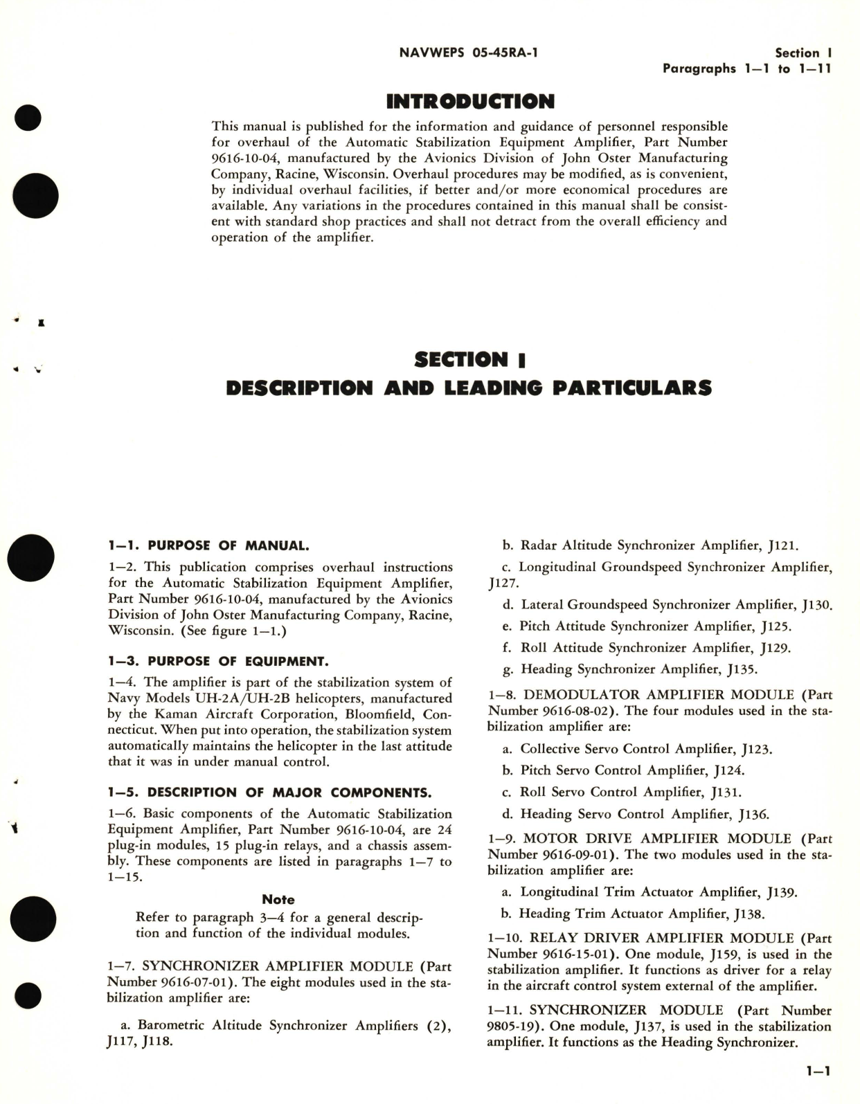 Sample page 7 from AirCorps Library document: Overhaul Instructions for Automatic Stabilization Equipment Amplifier Part No. 9616-10, 9616-07, 9616-08, 9616-09, 9616-15, 9616-25, 9616-26, 9805-19, 9805-20