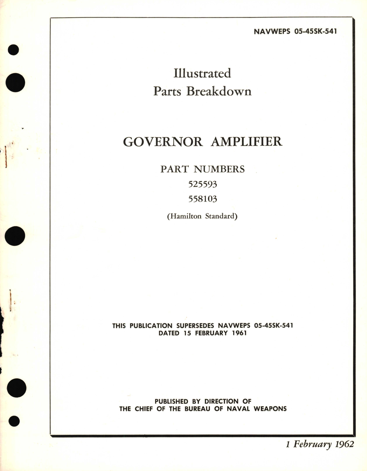 Sample page 1 from AirCorps Library document: Illustrated Parts Breakdown for Governor Amplifier Part No. 525593, 558103 