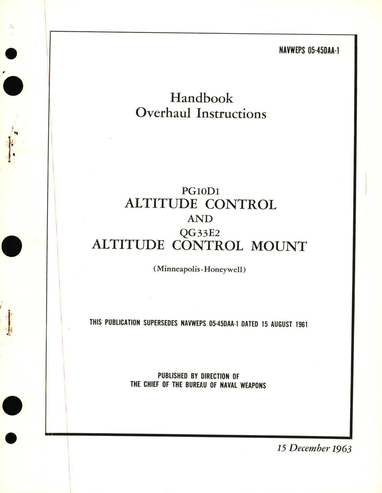 Sample page 1 from AirCorps Library document: Overhaul Instructions for PG10D1 Altitude Control and QG33E2 Altitude Control Mount