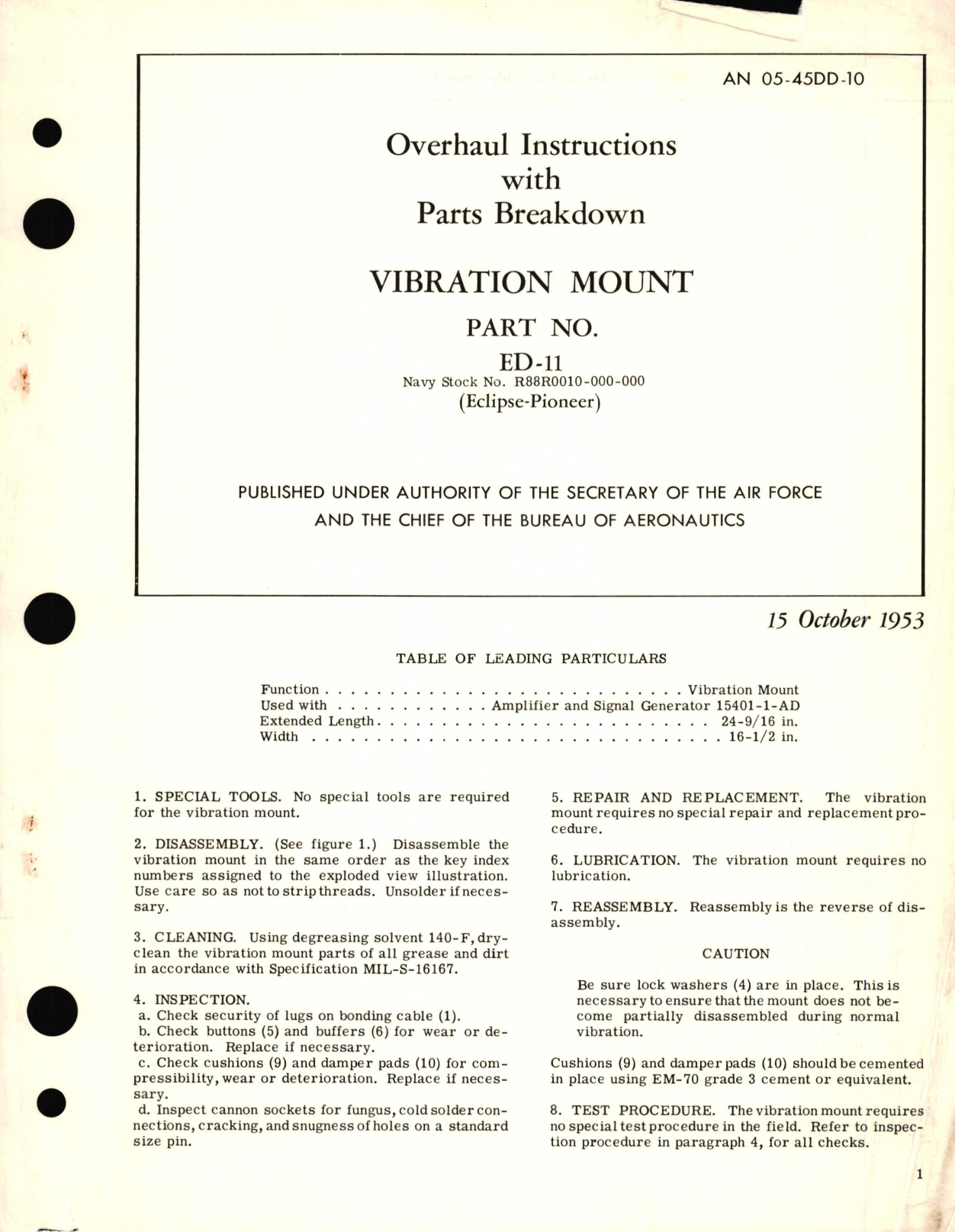 Sample page 1 from AirCorps Library document: Overhaul Instructions with Parts Breakdown for Vibration Mount Part No. ED-11 