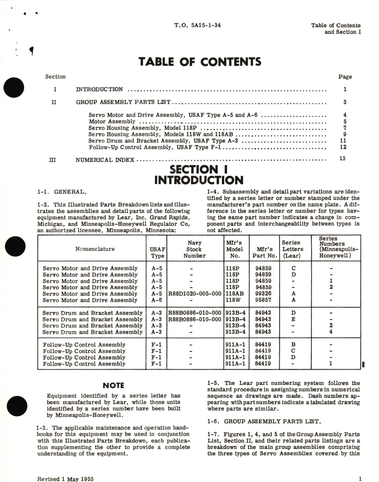 Sample page 3 from AirCorps Library document: Illustrated Parts Breakdown for Servo Motor and Drive Assembly USAF Types A-5 and A-6 Servo Drum and Bracket Assembly USAF Type A-3 Follow-Up Control Assembly USAF Type F-1