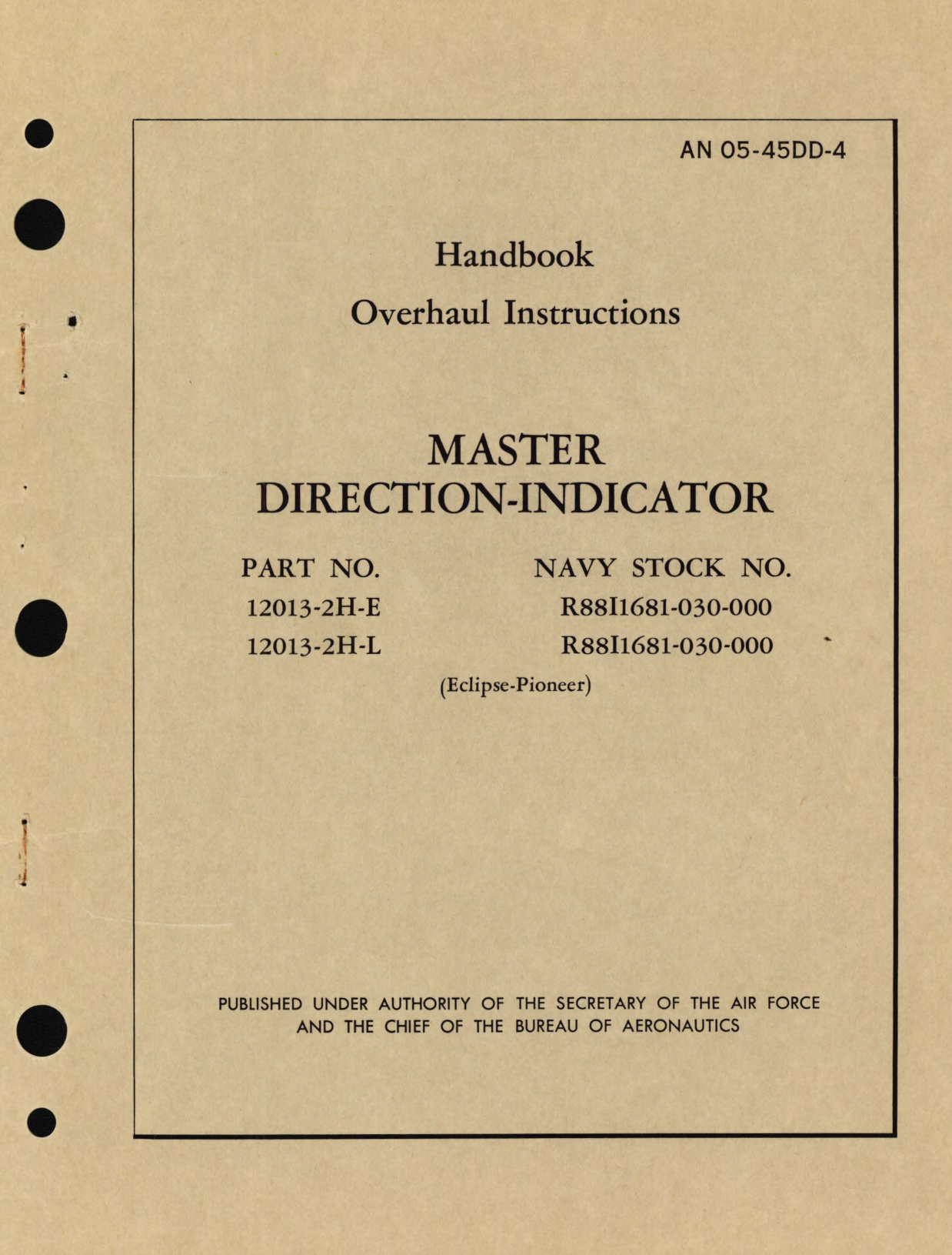 Sample page 1 from AirCorps Library document: Overhaul Instructions for Master Direction-Indicator Part 12013-2H-E, 12013-2H-L