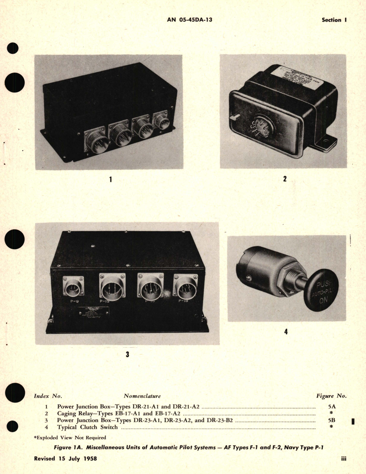 Sample page 5 from AirCorps Library document: Parts Catalog for Amplifier Adapter DR Power Junction Box DR Control Selector Switch CQ Clutch Switch CQ Caging Relay EB Pulley DY