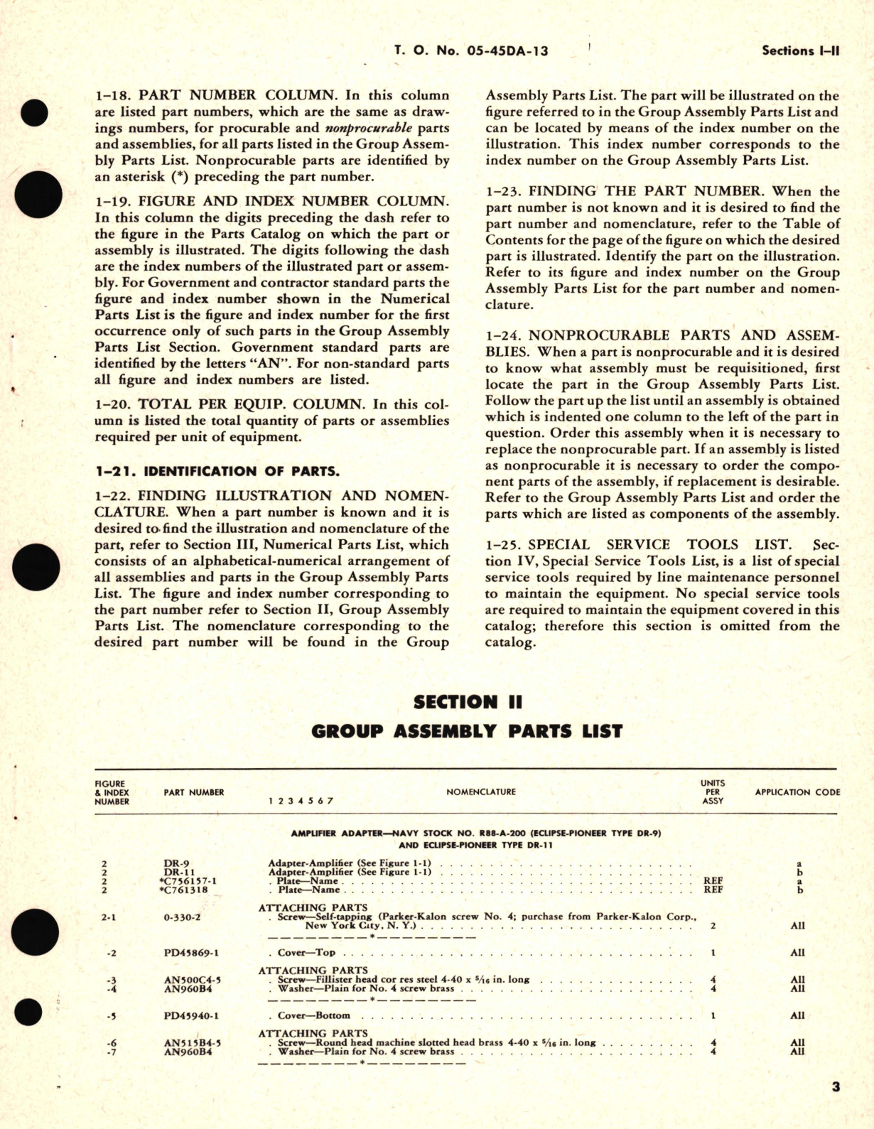 Sample page 9 from AirCorps Library document: Parts Catalog for Amplifier Adapter DR Power Junction Box DR Control Selector Switch CQ Clutch Switch CQ Caging Relay EB Pulley DY