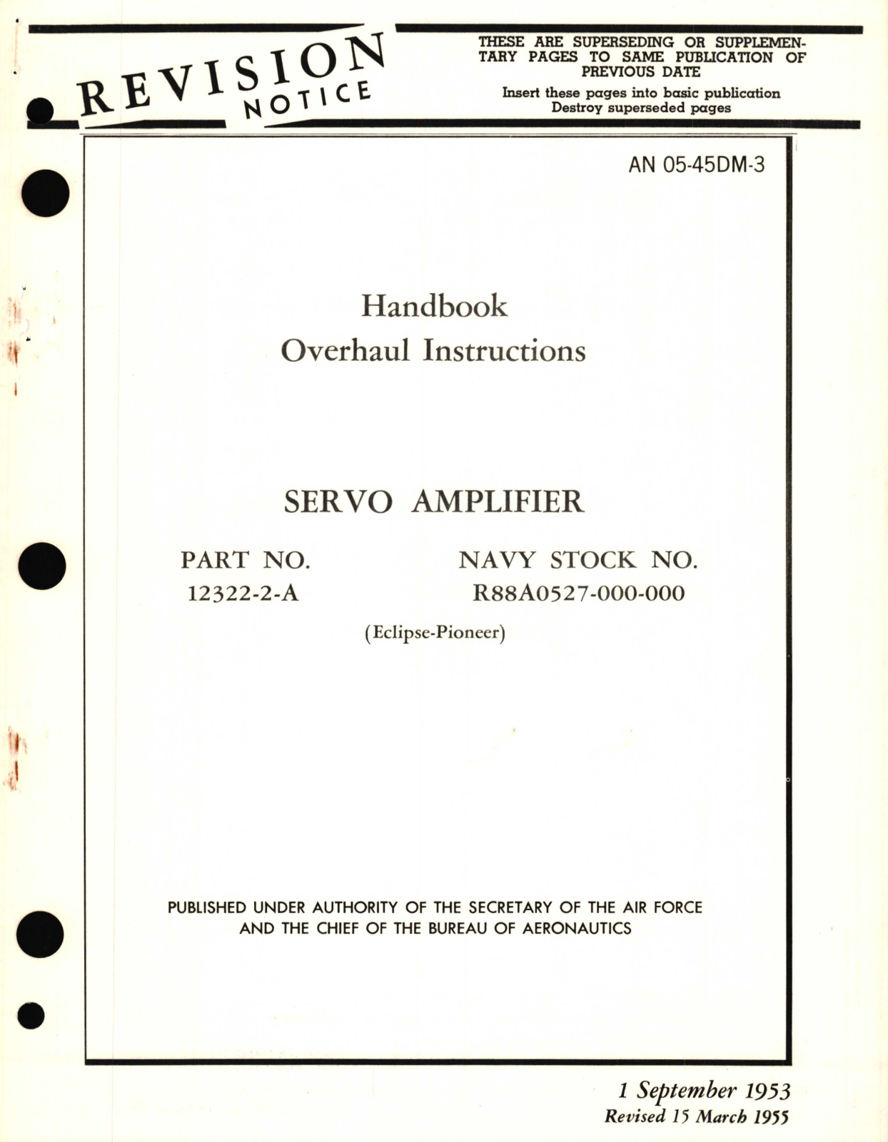 Sample page 1 from AirCorps Library document: Overhaul Instructions for Servo Amplifier Part No. 12322-2-A