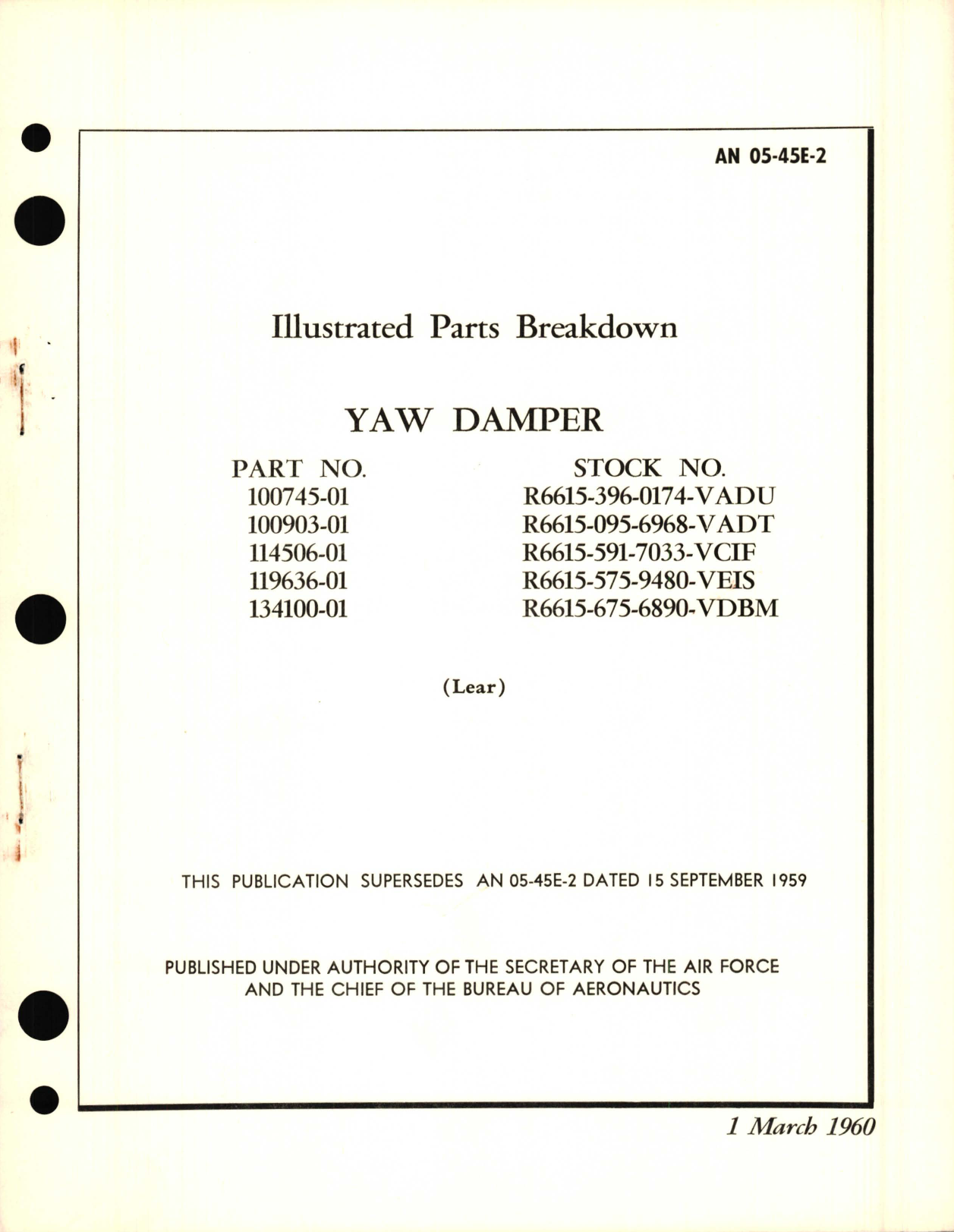 Sample page 1 from AirCorps Library document: Illustrated Parts Breakdown for Yaw Damper Part No. 100745-01, 100903-01, 114506-01, 119636-01, 134100-01