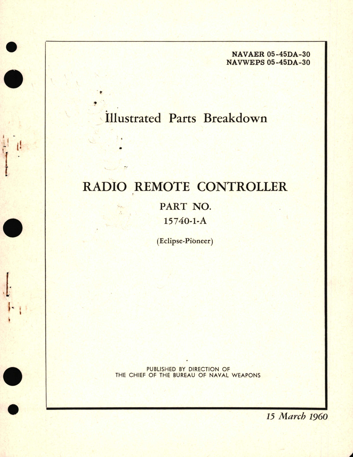 Sample page 1 from AirCorps Library document: Illustrated Parts Breakdown for Radio Remote Controller Part No. 15740-1-A