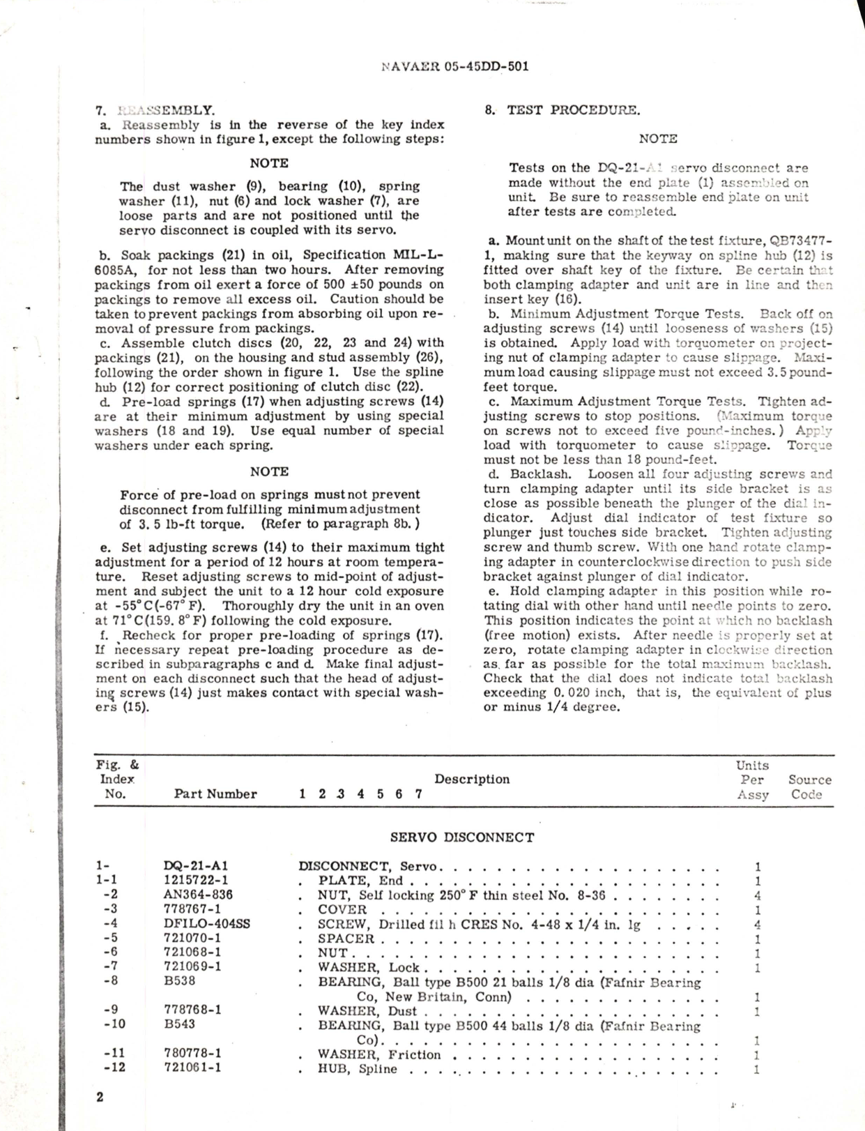 Sample page 3 from AirCorps Library document: Overhaul Instructions with Parts Breakdown for Servo Disconnect Part No. DQ-21-A1