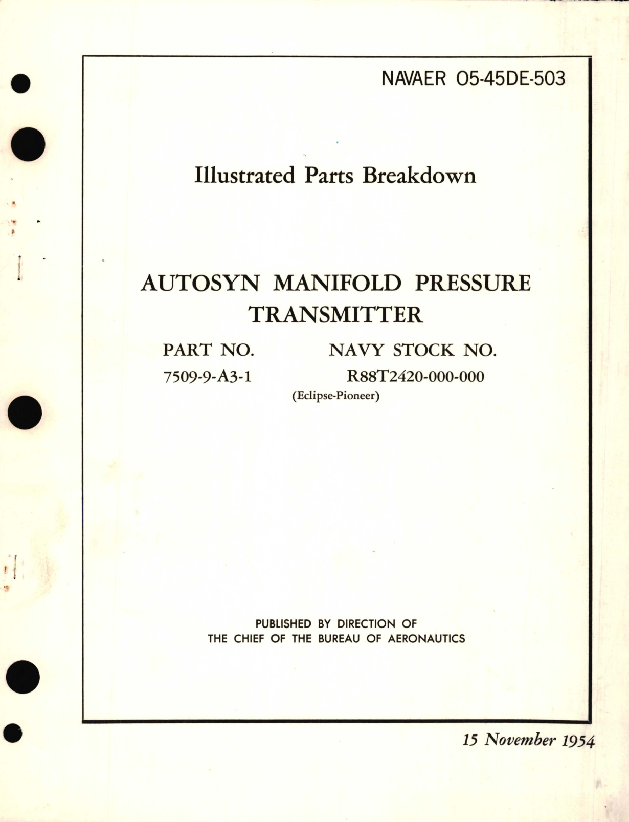 Sample page 1 from AirCorps Library document: Illustrated Parts Breakdown for Autosyn Manifold Pressure Transmitter Part No. 7509-9-A3-1