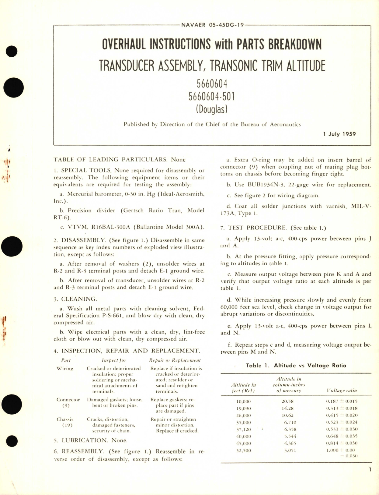 Sample page 1 from AirCorps Library document: Overhaul Instructions with Parts Breakdown for Transducer Assembly, Transonic Trim Altitude 5660604, 5660604-501