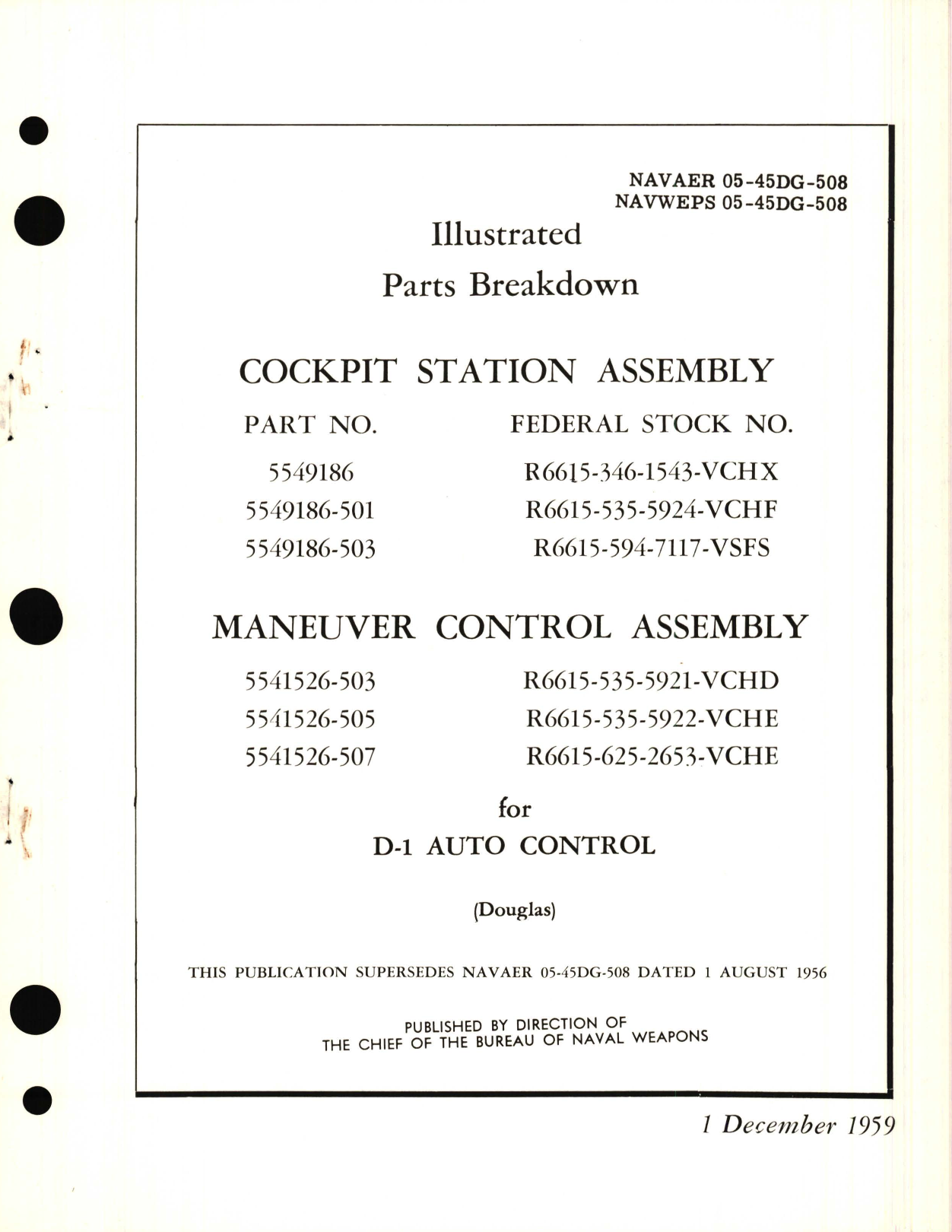 Sample page 1 from AirCorps Library document: Illustrated Parts Breakdown for Cockpit Station Assembly Part No. 5549186 Maneuver Control Assembly 5541526 for D-1 Auto Control 