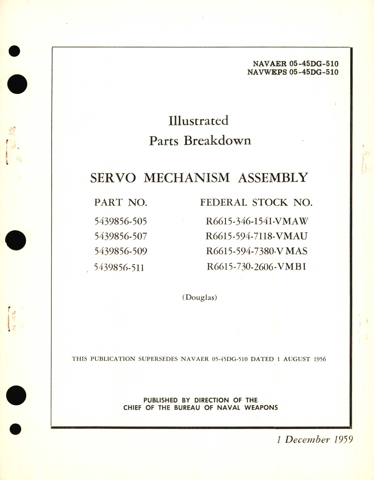 Sample page 1 from AirCorps Library document: Illustrated Parts Breakdown for Servo Mechanism Assembly Part No. 54439856 