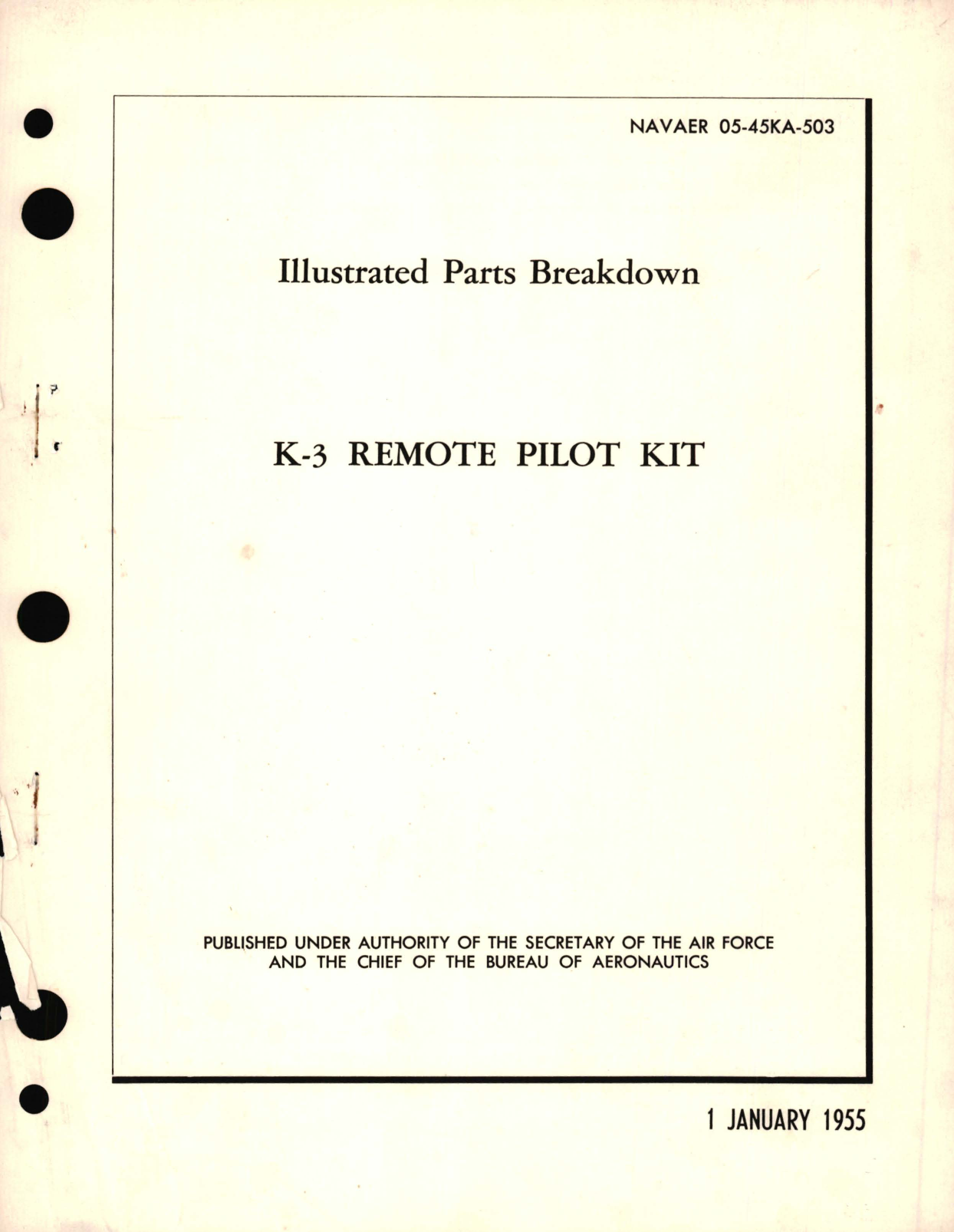 Sample page 1 from AirCorps Library document: Illustrated Parts Breakdown for K-3 Remote Pilot Kit 