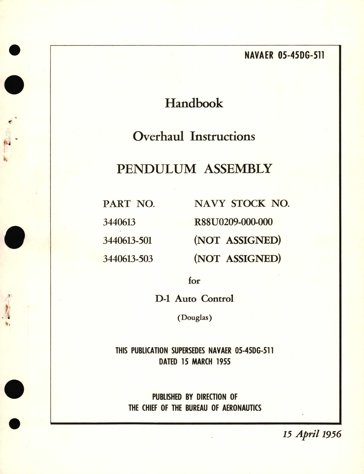 Sample page 1 from AirCorps Library document: Overhaul Instructions for Pendulum Assembly Part No. 3440613 for D-1 Auto Control