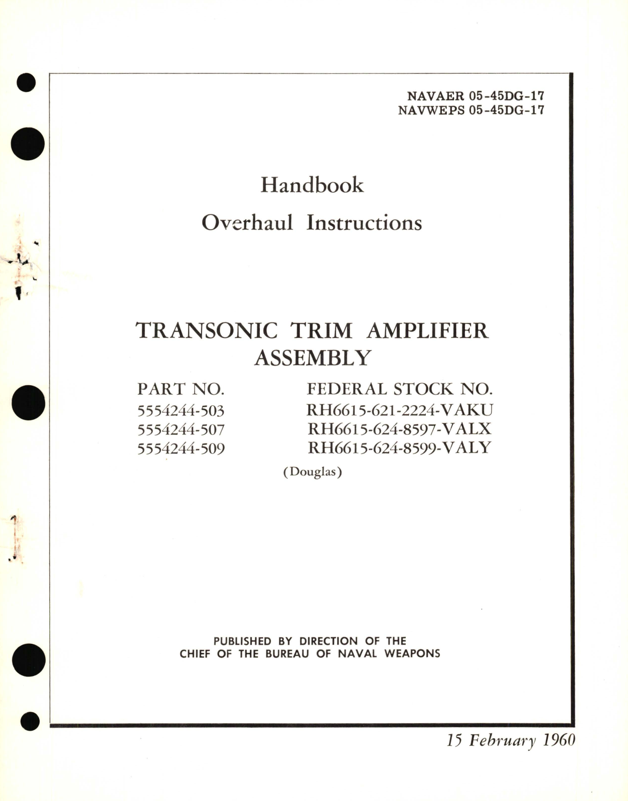 Sample page 1 from AirCorps Library document: Overhaul Instructions for Transonic Trim Amplifier Assembly Part No. 5554244 