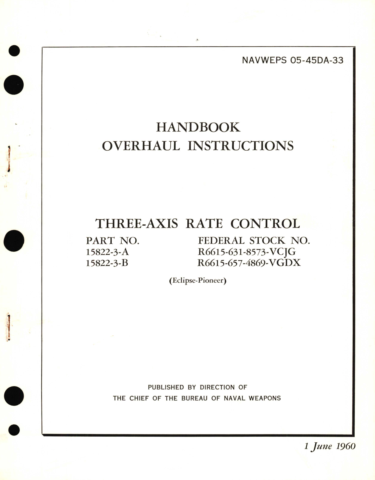 Sample page 1 from AirCorps Library document: Overhaul Instructions for Three-Axis Rate Control Part No. 15822-3 