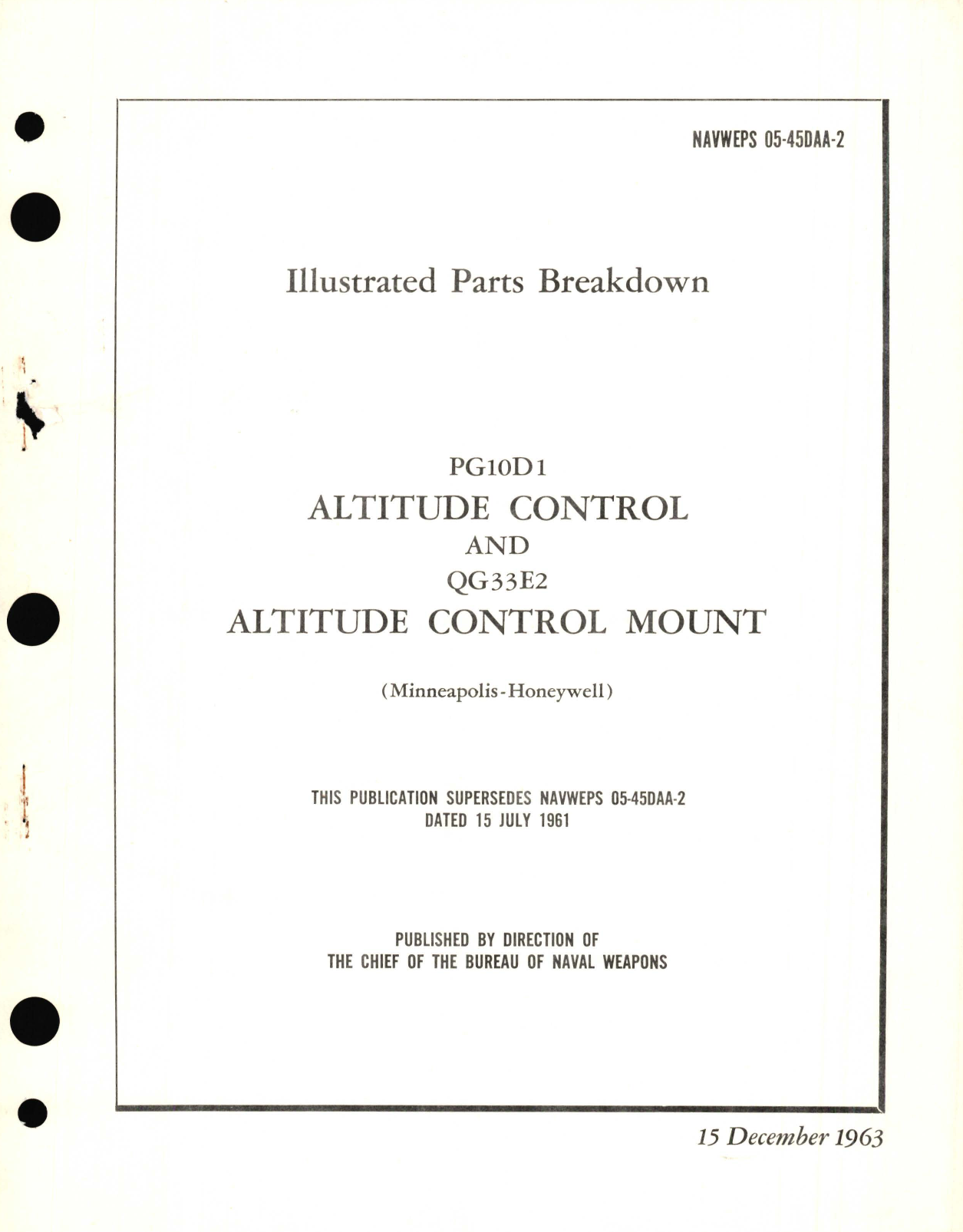 Sample page 1 from AirCorps Library document: Illustrated Parts Breakdown for PG10D1 Altitude Control and QG33E2 Altitude Control Mount 