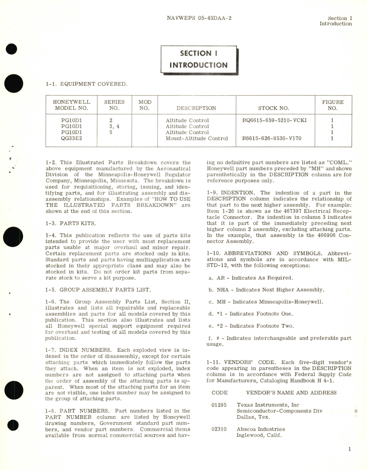 Sample page 5 from AirCorps Library document: Illustrated Parts Breakdown for PG10D1 Altitude Control and QG33E2 Altitude Control Mount 