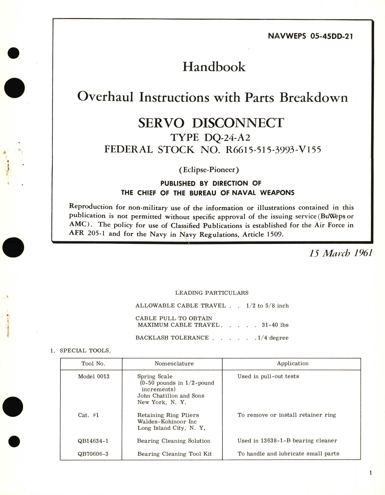 Sample page 1 from AirCorps Library document: Overhaul Instructions with Parts Breakdown for Servo Disconnect Type DQ-24-A2