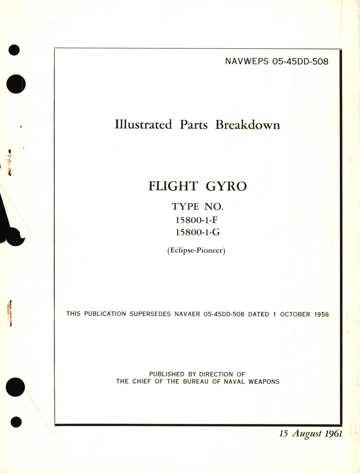 Sample page 1 from AirCorps Library document: Illustrated Parts Breakdown for Flight Gyro Type No. 15800-1 