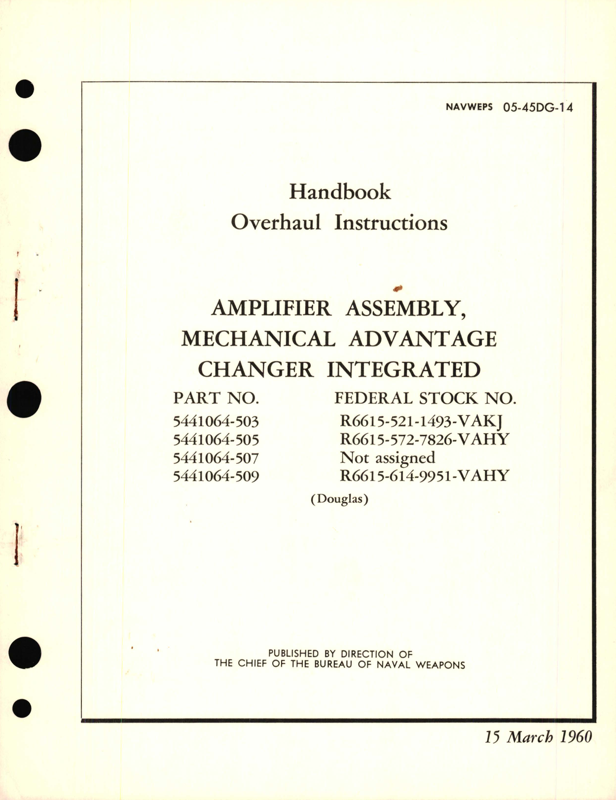 Sample page 1 from AirCorps Library document: Overhaul Instructions for Amplifier Assembly, Mechanical Advantage Changer Integrated Part No. 5441064 