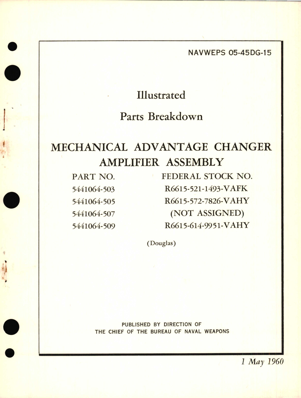 Sample page 1 from AirCorps Library document: Illustrated Parts Breakdown for Mechanical Advantage Changer Amplifier Assembly Part No. 5441064 