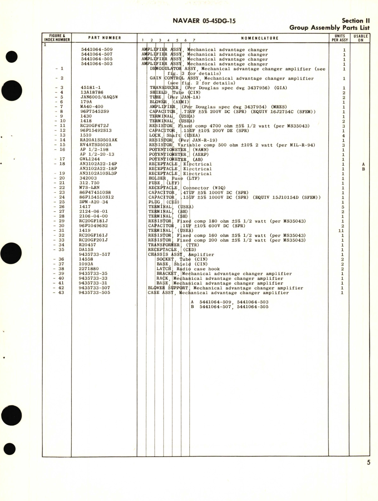 Sample page 7 from AirCorps Library document: Illustrated Parts Breakdown for Mechanical Advantage Changer Amplifier Assembly Part No. 5441064 