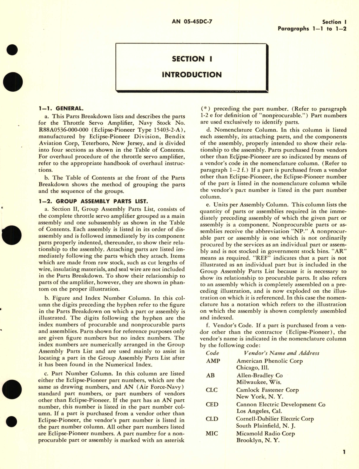 Sample page 5 from AirCorps Library document: Illustrated Parts Breakdown for Throttle Servo Amplifier Part No. 15403-2-A 