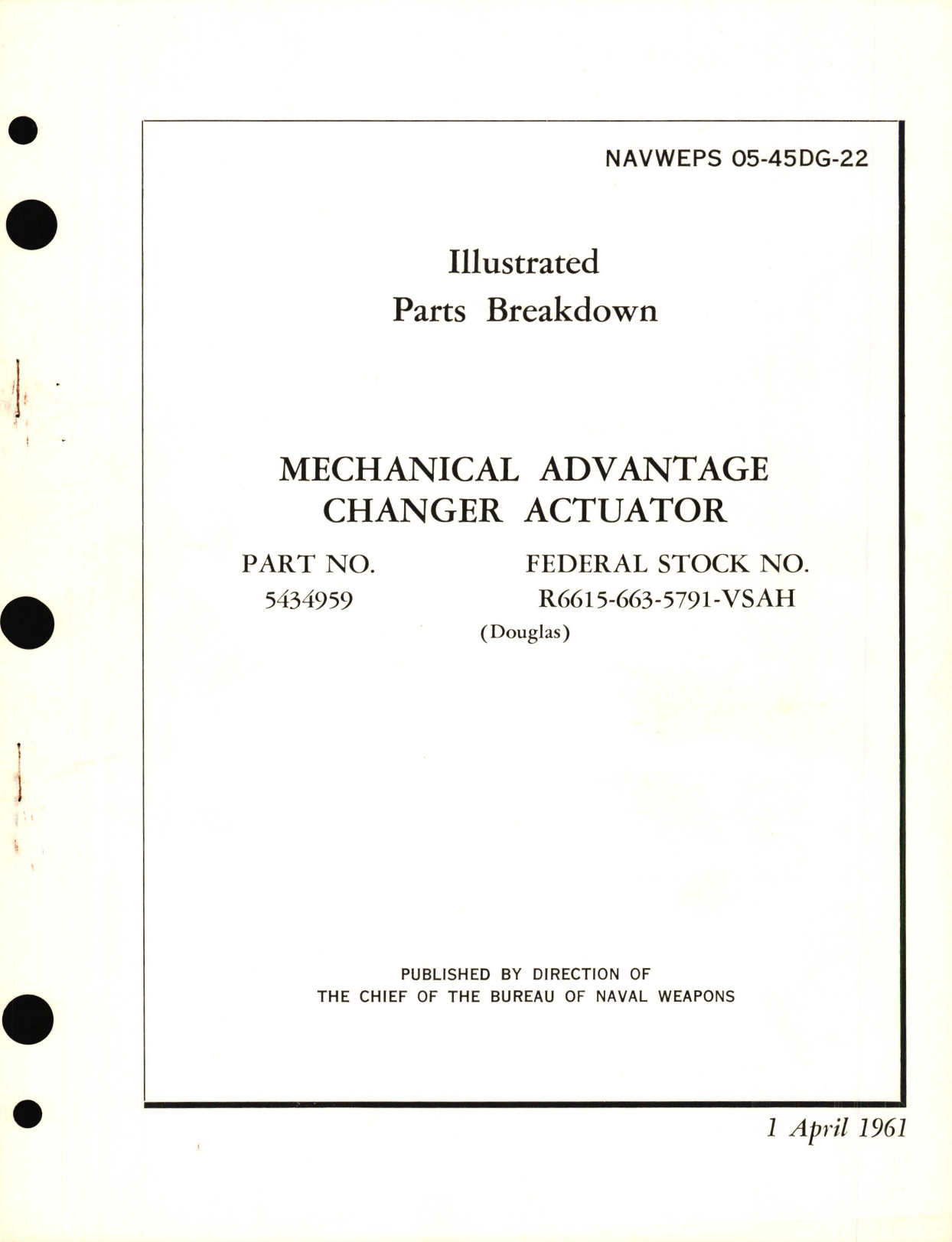 Sample page 1 from AirCorps Library document:  Illustrated Parts Breakdown for Mechanical Advantage Changer Actuator Part No. 5434959 