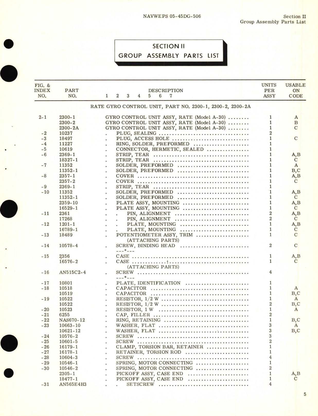 Sample page 7 from AirCorps Library document: Illustrated Parts Breakdown for Rate Gyro Control Unit Model No. A30, A-150, Part No. 2300, 6300