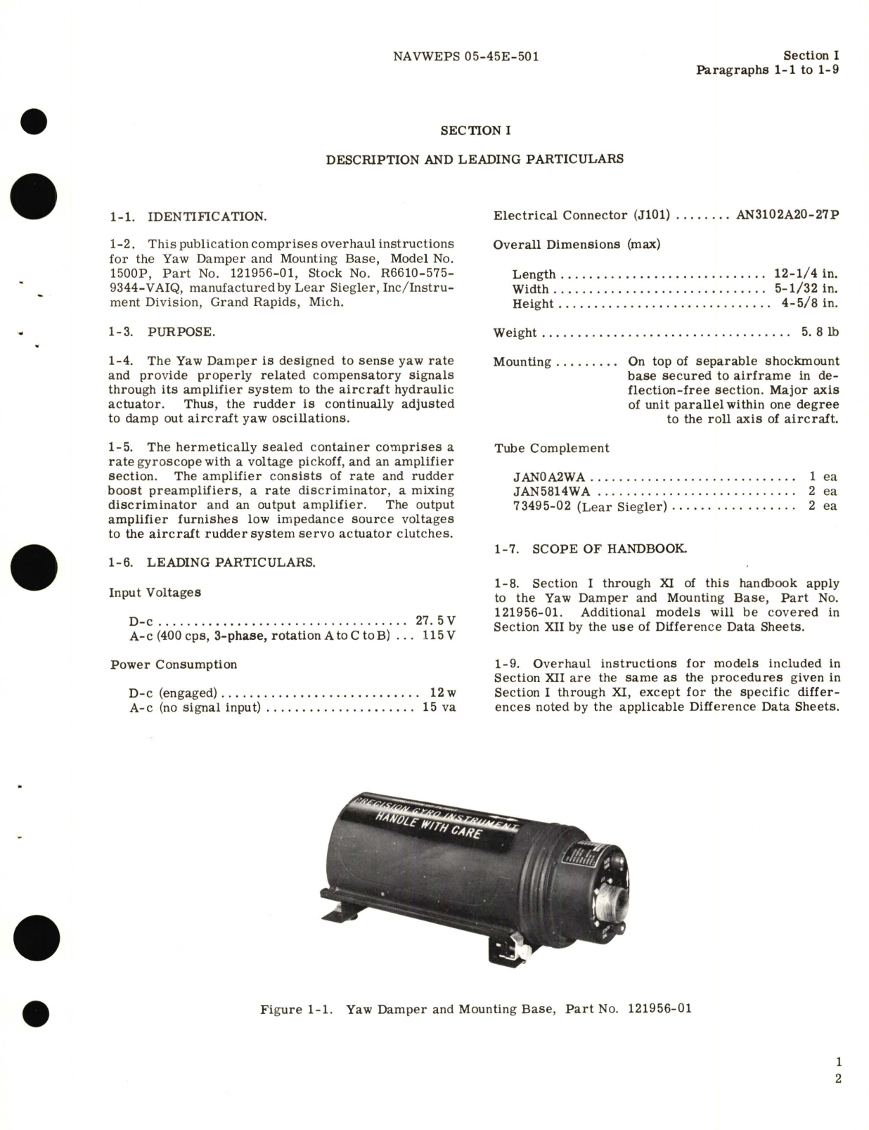 Sample page 7 from AirCorps Library document: Overhaul Instructions for Yaw Damper and Mounting Base Model No. 1500P Part No. 121956 