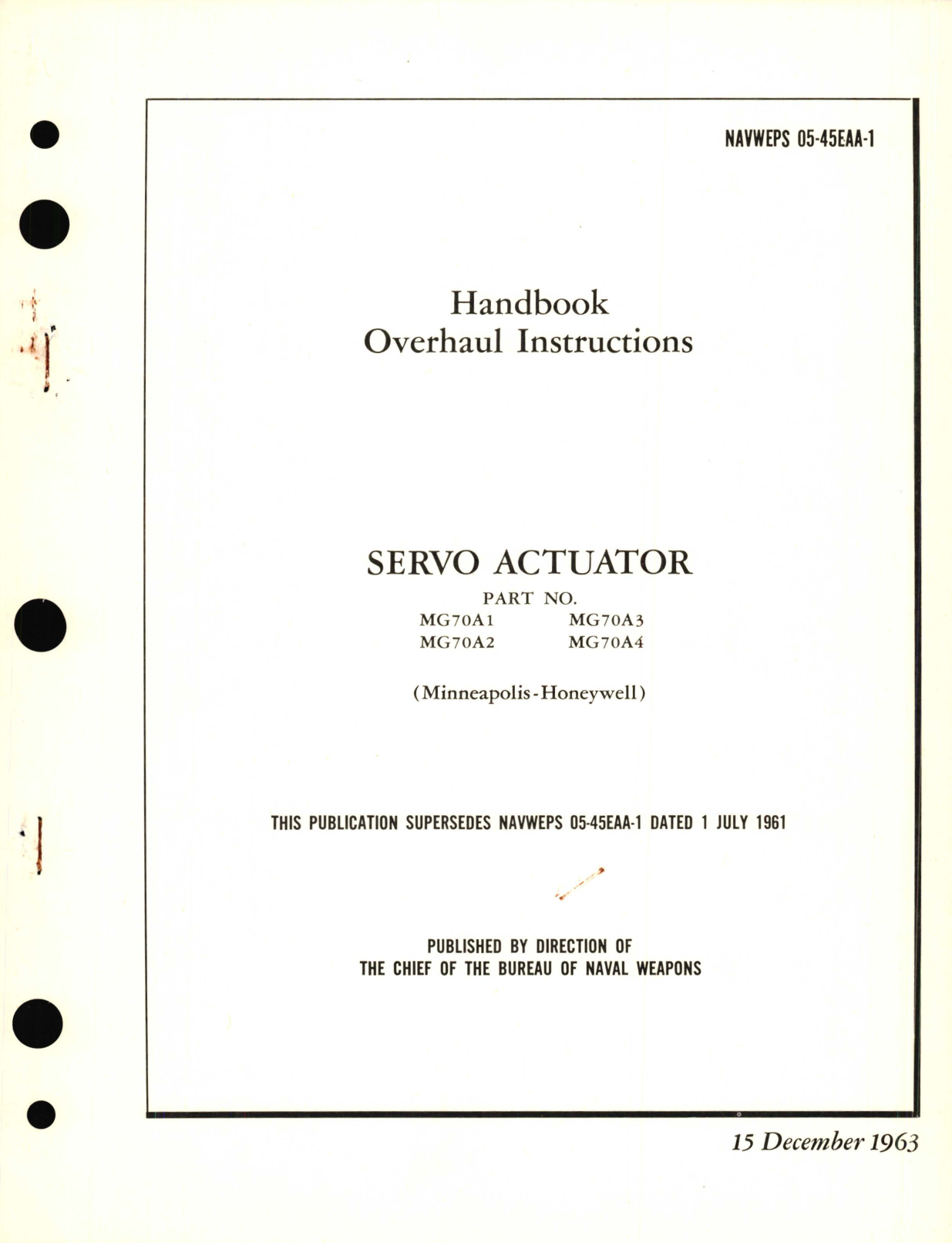 Sample page 1 from AirCorps Library document: Overhaul Instructions for Servo Actuator Part No MG70A1, MG70A2, MG70A3, MG70A4