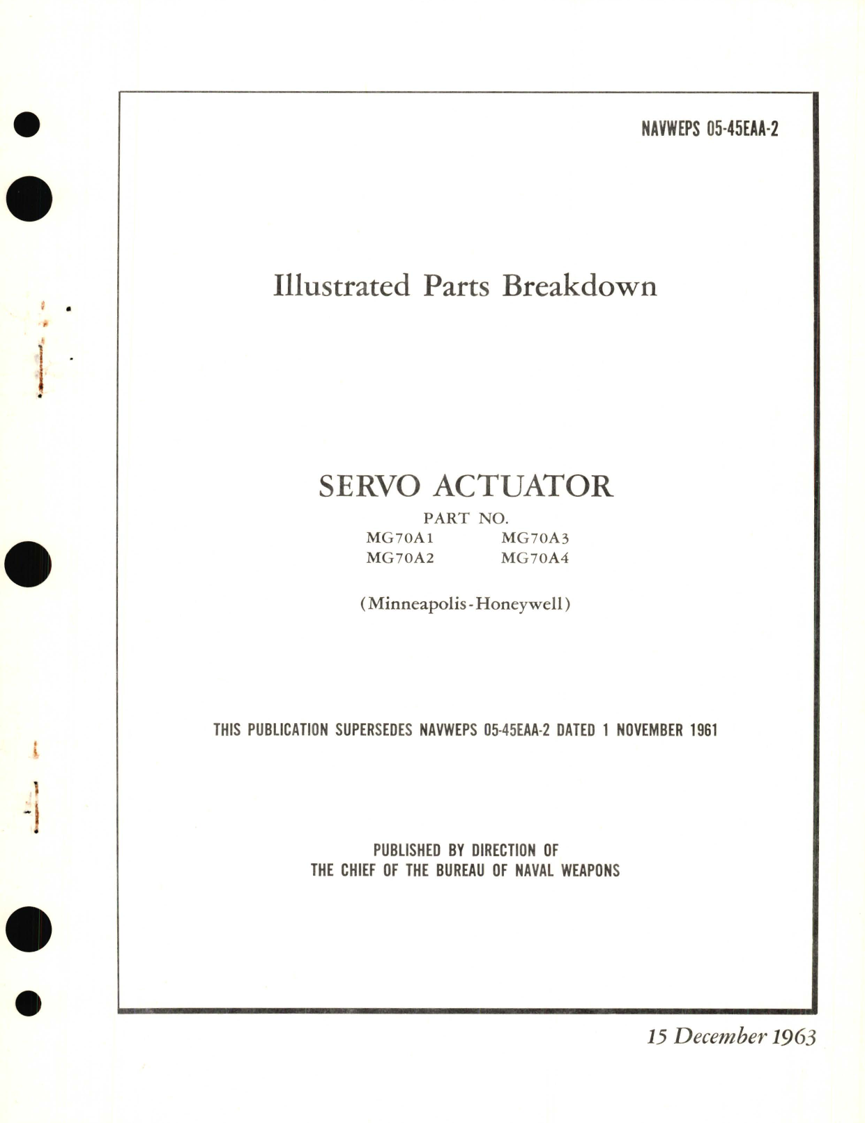 Sample page 1 from AirCorps Library document: Illustrated Parts Breakdown for Servo Actuator Part No. MG70As1, MG70A2, MG70A3, MG70A4