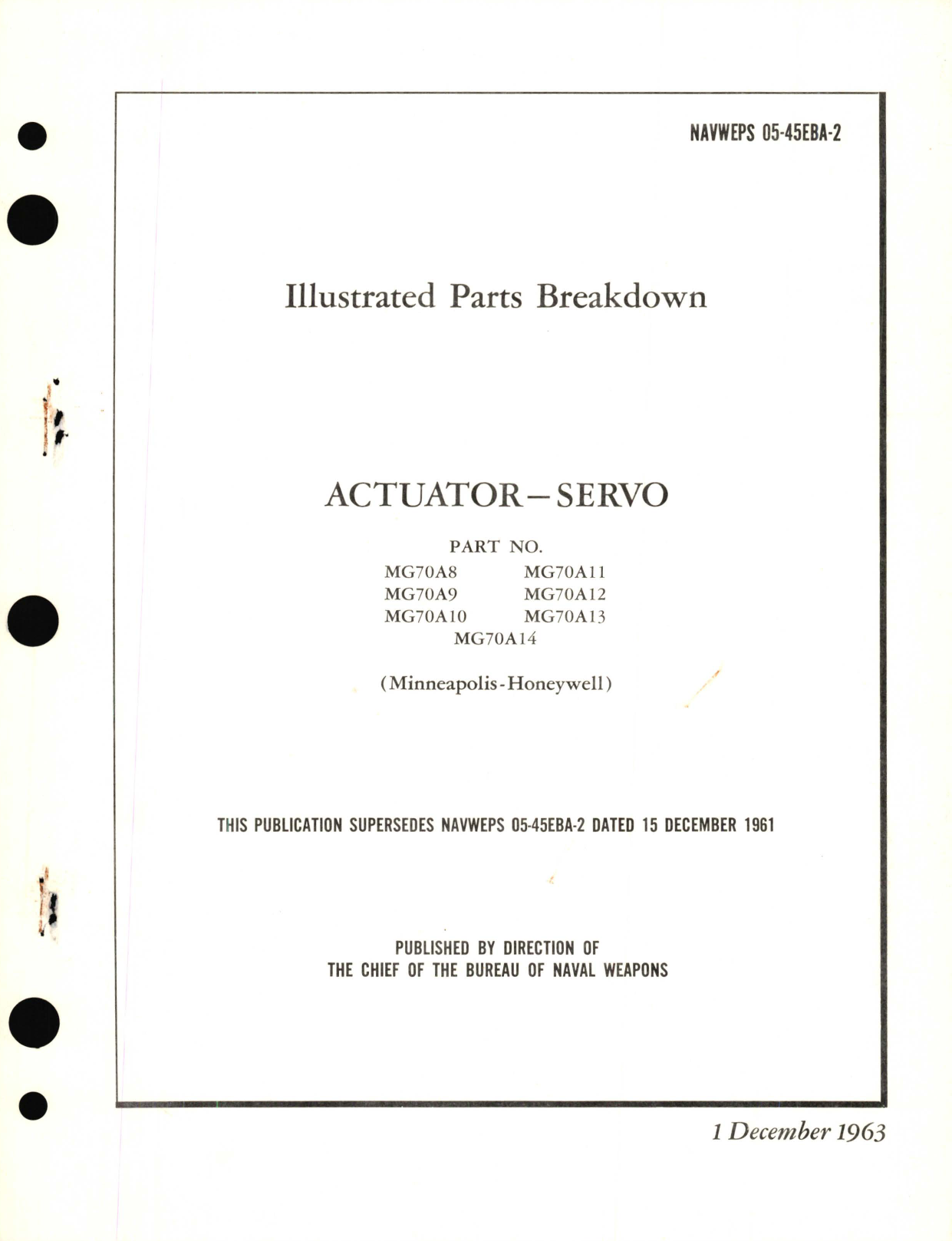 Sample page 1 from AirCorps Library document: Illustrated Parts Breakdown for Actuator-Servo Part No. MG70A8, MG70A11, MG70A9, MG70A12, MG70A10 MG70A13, MG70A14