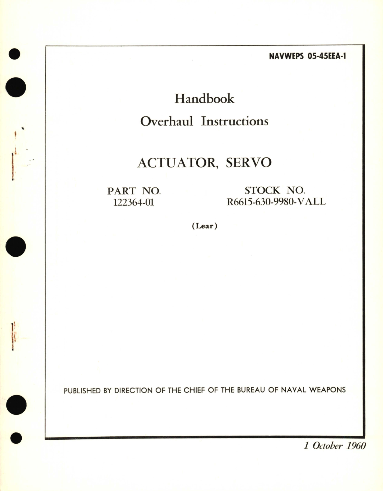 Sample page 1 from AirCorps Library document: Overhaul Instructions for Actuator, Servo Part No. 122364-01 