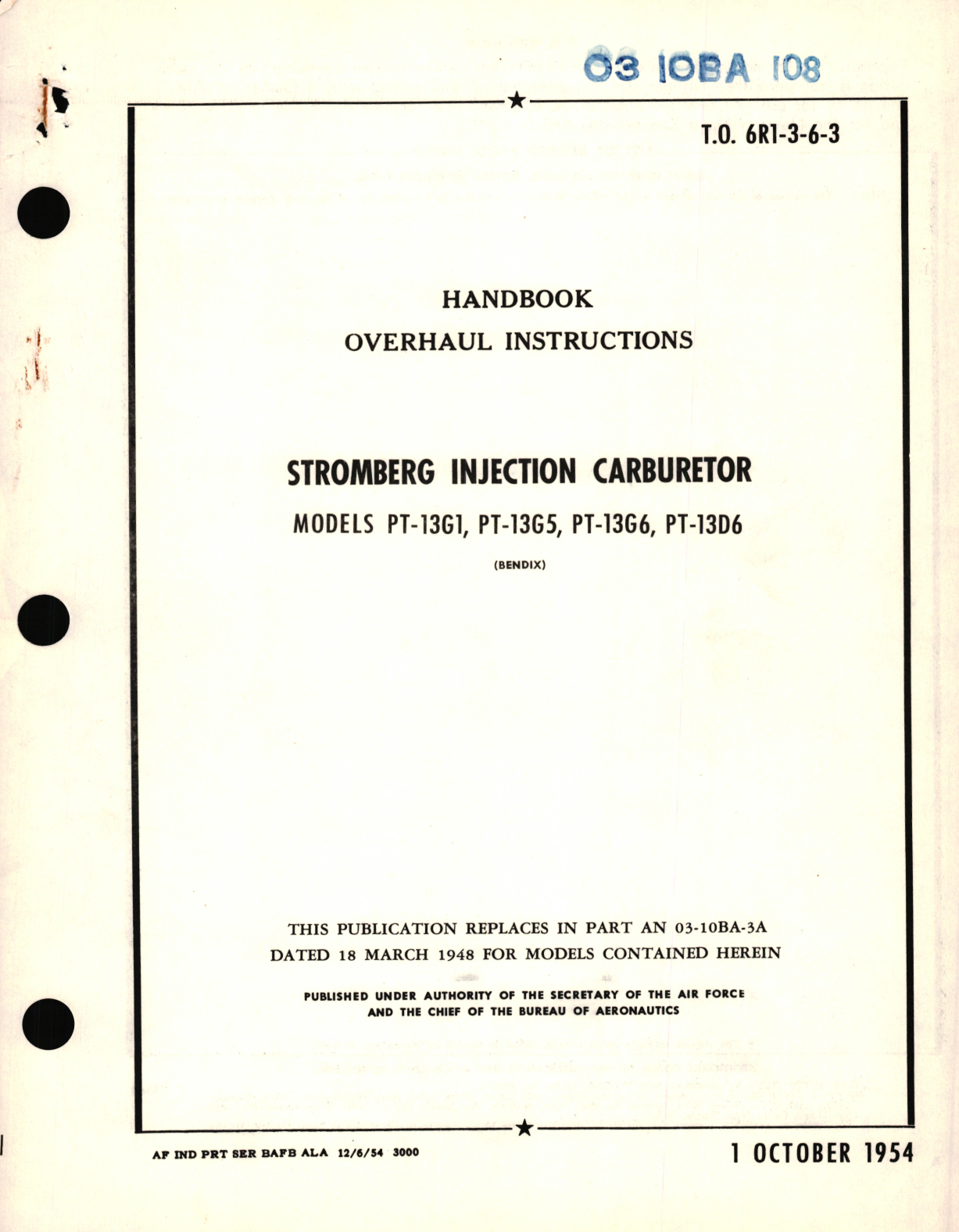 Sample page 1 from AirCorps Library document: Overhaul Instructions for Storomberg Injection Carburetor Models PT-13G1, PT-13G5, PT-13G6, PT-13D6