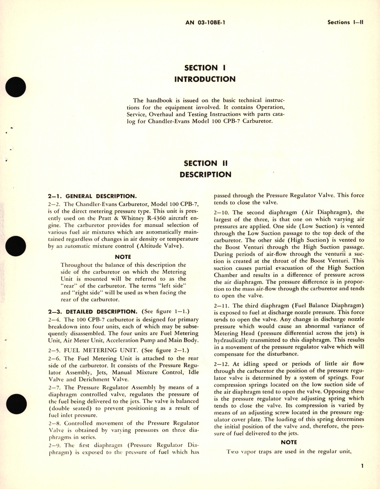 Sample page 9 from AirCorps Library document: Operation, Service and Overhaul Instructions with Parts Catalog for Carburetors Model 100CPB-7 