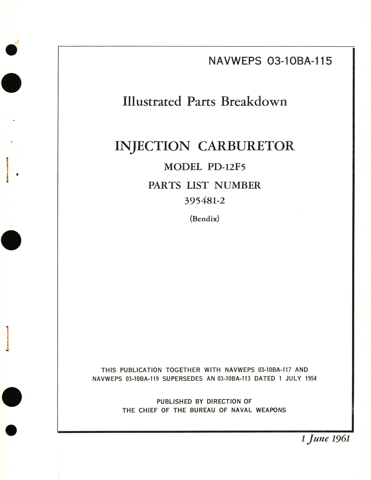 Sample page 1 from AirCorps Library document: Illustrated Parts Breakdown for Injection Carburetor Model PD-12F5 Parts List No. 395481-2