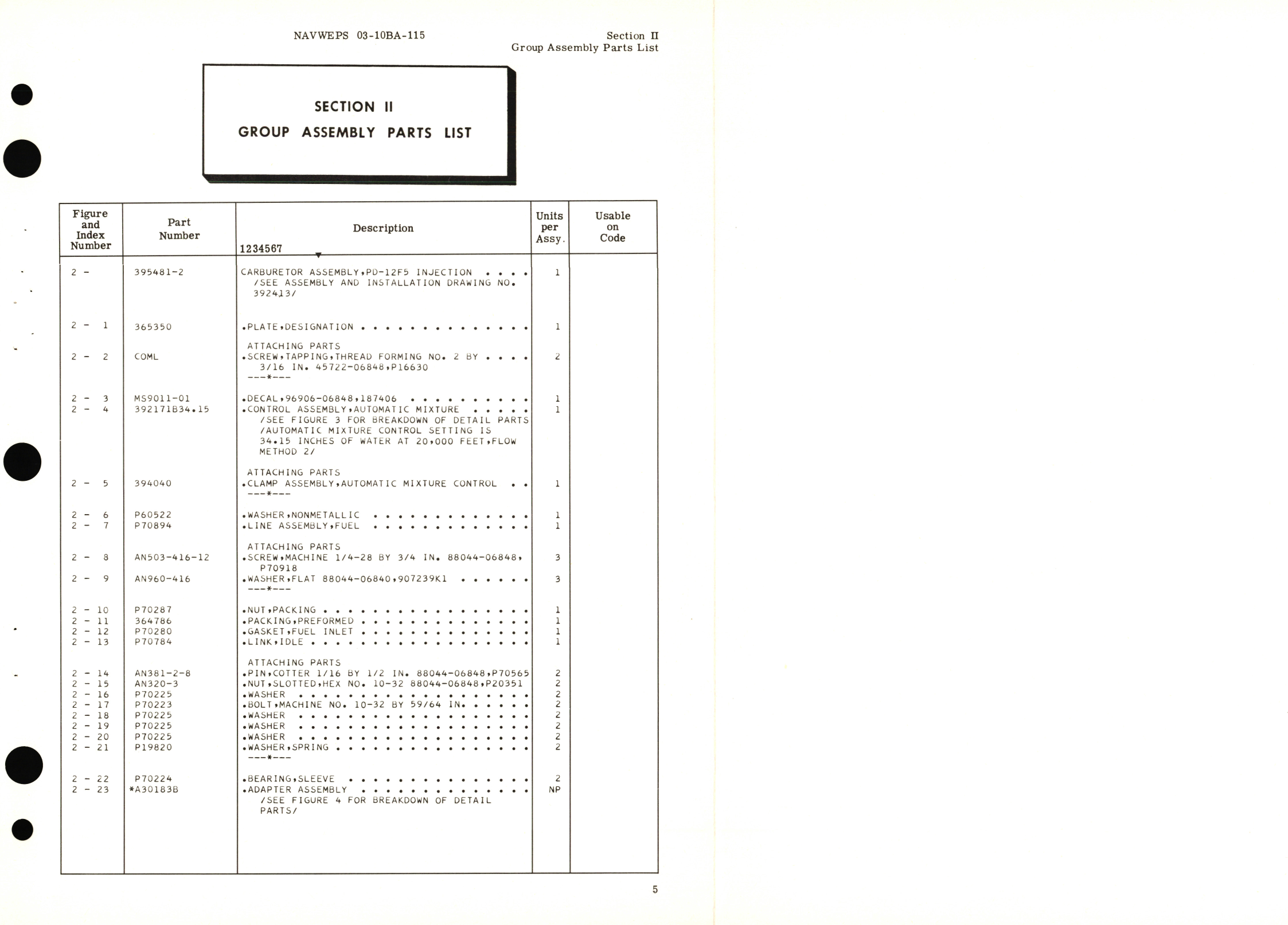 Sample page 9 from AirCorps Library document: Illustrated Parts Breakdown for Injection Carburetor Model PD-12F5 Parts List No. 395481-2