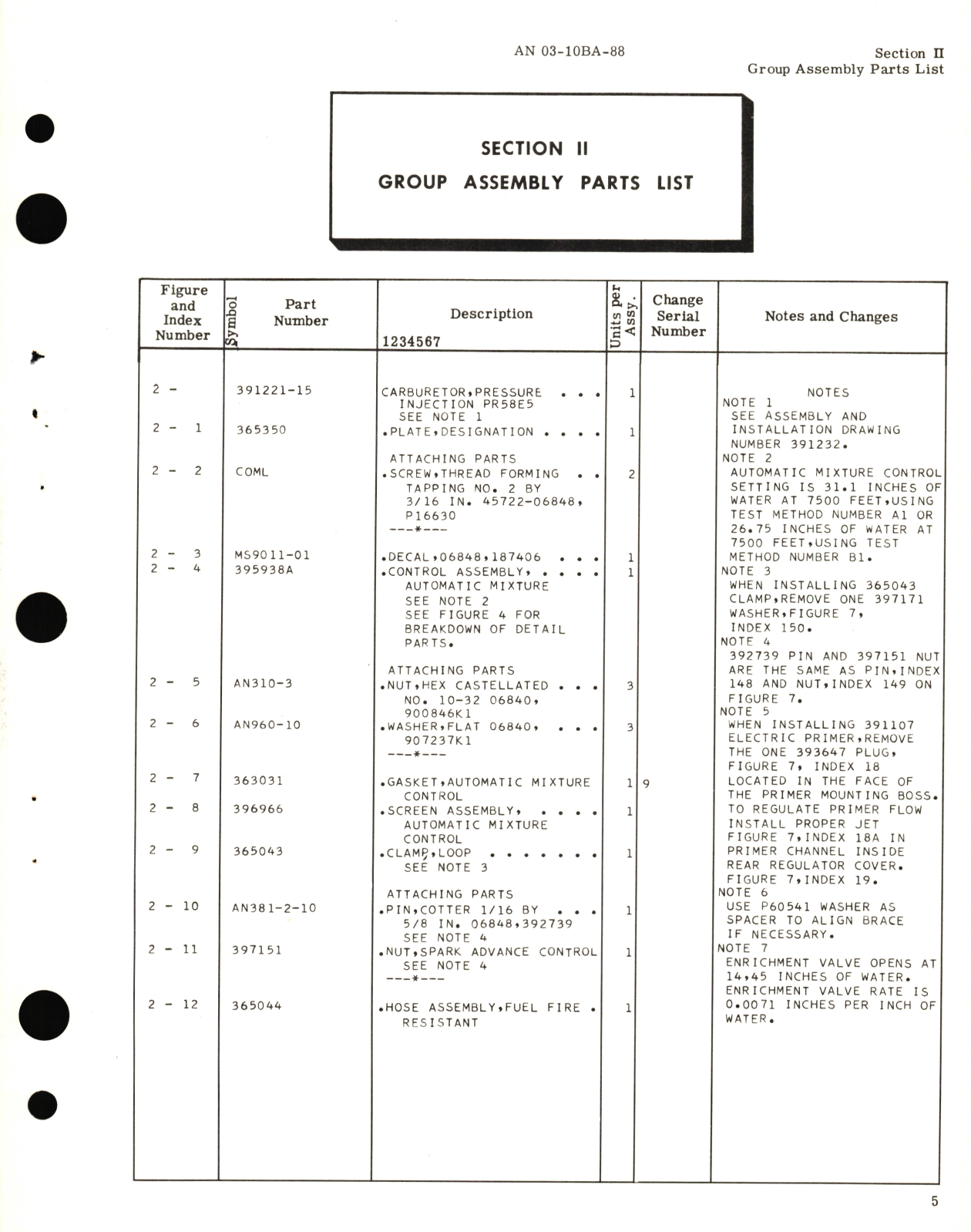 Sample page 7 from AirCorps Library document: Illustrated Parts Breakdown for Injection Carburetor Model PR-58E5 Parts List No. 391221, 291395, 391451, 131544, 391648